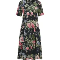 Goldner Viskosekleid mit floralem Muster in marine / gemustert | Gr.: 46