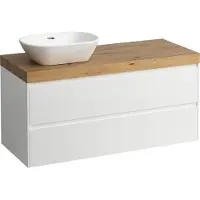 Laufen LANI Waschtischplatte wildeiche inklusive Unterschrank, 1 Ausschnitt links, 1185x495x580mm, H4065721122611, Farbe: Weiß glänzend