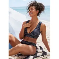 Venice beach Bustier-Bikini-Top "Moloka", Damen, Gr. 44, Cup C/D, schwarz (schwarz bedruckt), Recycling-Polyamid, bedruckt, Bikini-Oberteile Bustier-Bikini-Top, mit tropischem Print