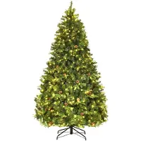 Costway 225cm LED Künstlicher Weihnachtsbaum, Christbaum mit Klappsystem und Metallständer, Tannenbaum geschmückt, Kunstbaum Weihnachten ideal für Zuhause, Büro, Geschäfte und Hotels