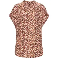 Vivance Kurzarmbluse , Damen, Gr. 42, braun (braun, creme bedruckt), Web, Obermaterial: 100% Viskose, bedruckt, figurumspielend hüftlang, weit, Blusen Kurzarmbluse, mit Pünktchendruck, Druckbluse