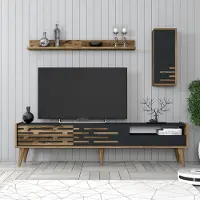 Skye Decor , Moderner TV-Schrank aus 100% melaminbeschichtetem Spanplatten, Walnuss und Anthrazit, 180 x 35 x 45 cm | Mit Wandregal und Stauraum, skandinavisches Design