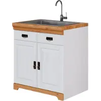 Otto Home Spülenschrank "Rügen", weiß (weiß, honig), B:80cm H:88cm T:60cm, Massivholz, Schränke, Spülenschrank, Breite 80 cm, Kiefer massiv, mit 2 Türen