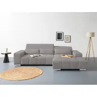 Cotta Ecksofa "Orion L-Form, B: 307 cm, moderne Steppung, bequeme Wellenunterfederung", grau (stone), B:307cm H:73cm T:186cm, 100% Polyester, Sofas, Ecksofa, 2x Kopfteilverstellung & 3 Nierenkissen