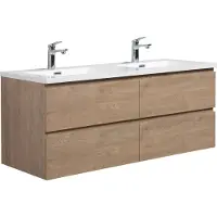 Badplaats Badmöbel Set mit Waschbecken und Unterschrank Angela 140 x 48 cm Kastanien Eiche - Waschbeckenunterschrank mit Soft-Close und Doppelwaschbecken, Vorgemontiert