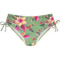 LASCANA Bikini-Hose "Malia", Damen, Gr. 44, N-Gr, salbei, pink bedruckt, Microfaser, Microfaser, Polyamid, bedruckt, geblümt, Badehosen Bikini-Hose, mit seitlicher Raffung mit tropischem Print