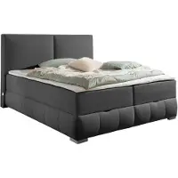 Guido Maria Kretschmer Home & Living Boxbett "Wehma mit Kopfteil inkl. Bettkasten", grau (anthrazit), B:170cm L:213cm, Komplettbetten, Boxbett, in H2, H3 & H4 wählbar, inklusive Topper