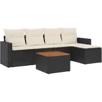 vidaXL 6-tlg. Garten-Sofagarnitur mit Kissen Schwarz Poly Rattan