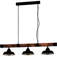 Eglo "OLDBURY Hängelampe, Stahl und Holz, E27, IP20, Esszimmerlampe, Lampe" E27 1 Stk. Pendellampe, Vintage, L118 x B26 x 110cm, schwarz, braun, 3X60W exkl.