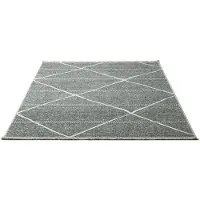 Sansibar Teppich "Braderup", grau (anthrazit), B:240cm H:2mm L:340cm, Schurwolle, Teppiche, Teppich, Flachgewebe, modernes Scandi Design, Motiv Rauten, mit Fransen