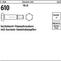 Reyher DIN 610 - Stahl 10.9 blank - M 8x50 - Sechskant-Passschrauben mit kurzem Gewindezapfen