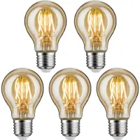 Paulmann LED-Leuchtmittel "LED Standardform 4,7W E27 2500K", Energieeffizienz: F, gold (goldfarben), L:10,6cm Ø:6cm, Leuchtmittel, 5er-Pack, Goldlicht, LED-Leuchtmittel