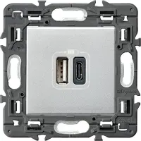 Legrand Ventil 2XUSB Typ A+C Komplettgerät Alu mit Schraube - 741332