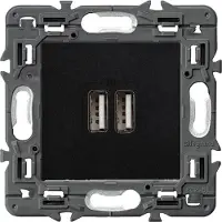 Legrand Steckdose mit 2 USB Typ A Anschlüssen Schwarz Vollgerät - 741431