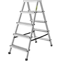 Drabest | Aluminium Haushaltsleiter - 2x5 Stufen - Zweiseitig Klappbar - Rutschfeste Stufen - Tragkraft 125 kg - Höhe 1,09 m