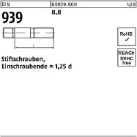 Reyher DIN 939 Stiftschraube M20x100 Stahl 8.8 blank