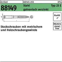 Reyher Stockschrauben Stahl weiß verzinkt mit Holzgewinde M 8x180 - mit TX 25 und Sechskant