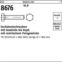 Reyher DIN 961 Stahl 10.9 blank M 20x1,5x65 - Sechskantschrauben, Feingewinde bis annähernd Kopf