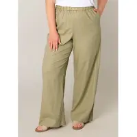 Base Level Curvy Leinenhose "Yula", Damen, Gr. 44, N-Gr, grün (soft army), Web, Obermaterial: 55% Leinen, 45% Viskose, unifarben, loose fit lang, Hosen Leinenhose, Große Größen