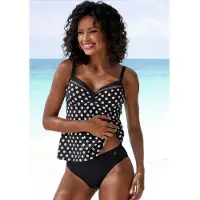 LASCANA Bügel-Tankini , Damen, Gr. 48, Cup F, schwarz (schwarz, creme), Recycling-Polyamid, gepunktet, Bikini-Sets Bügel-Tankini, mit süßen Tupfen