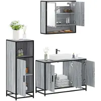 vidaXL 3-tlg. Badmöbel-Set Grau Sonoma Holzwerkstoff