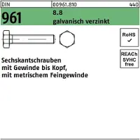 Reyher DIN 961 Stahl 8.8 verzinkt M 14x1,5x70 - Sechskantschrauben, Feingewinde bis annähernd Kopf