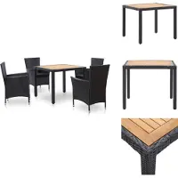 vidaXL 5-tlg. Garten-Essgruppe mit Kissen Poly Rattan Schwarz - Gartenmöbel-Sets