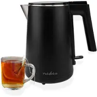 Nedis Wasserkocher - 1.5 l - Kunststoff - Schwarz - Um 360 Grad drehbar - Verdecktes Heizelement - Strix Controller - Boil-dry protection