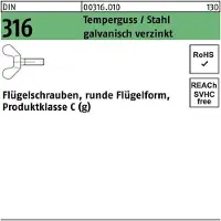 FAST-X Flügelschraube DIN 316 M 8 x 35 Temperguss/Stahl galvanisch verzinkt