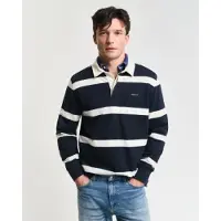 Gant für Herren. 2044013 Poloshirt Rugger in marineblau mit garngefärbten Streifen (4XL), Lässig, Baumwolle, Langarm
