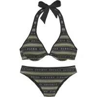 Elbsand Bügel-Bikini "Zone", Damen, Gr. 44, Cup E, grün (olive, schwarz), Recycling-Polyamid, gestreift, Bikini-Sets Bügel-Bikini, mit kontrastfarbenen Streifen und Schriftzügen