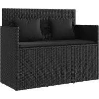 The Living Store Gartenbank mit Kissen Schwarz Poly Rattan