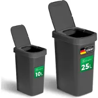 Novaliv Abfalleimer-Set 10L + 25L, Mülleimer mit 2in1 Deckel, Klappdeckel & Schwingdeckel, Anti-Geruch Mülleimer für Bad Küche Haushalt Büro, Müll Eimer Abfall Kunststoff Abfallbehälter