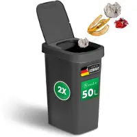 Novaliv 2 Stück Mülleimer 50L mit 2in1 Deckel, Klappdeckel & Schwingdeckel, Stilvoller Anti-Geruch Abfalleimer für Küche Haushalt Büro, Müll Eimer Abfall Bin Trash Kunststoff Abfallbehälter