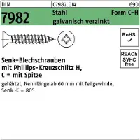 Reyher DIN 7982 - Stahl verzinkt 2,9x6,5 - Senk-Blechschrauben mit Kreuzschlitz H, Form C