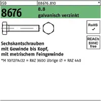 Reyher DIN 961 Stahl 8.8 verzinkt M 16x1,5x100 - Sechskantschrauben, Feingewinde bis annähernd Kopf
