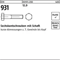 Reyher Sechskantschraube DIN 931 m.Schaft M 10 x 100 12.9