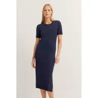 Bugatti Strickkleid , Damen, Gr. L, Normalgrößen, blau (390, marine), 96% Viskose, 4% Elasthan, unifarben, normal, Kleider Strickkleid, mit Seitenschlitzen
