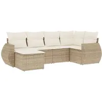 The Living Store 6-tlg. Garten-Sofagarnitur mit Kissen Beige Poly Rattan