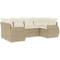 The Living Store 6-tlg. Garten-Sofagarnitur mit Kissen Beige Poly Rattan