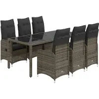 vidaXL 7-tlg. Garten-Bistro-Set mit Kissen Grau Poly Rattan