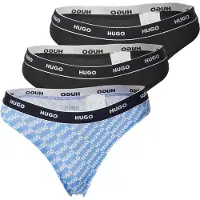 HUGO underwear String "TRIPLET THONG DESIGN", Damen, Gr. XXL, 3 Stk., Jersey, blau (open blau 461), Jersey, Obermaterial: 95% Baumwolle, 5% Elasthan, Unterhosen String, wiederholendes Logo am Bund