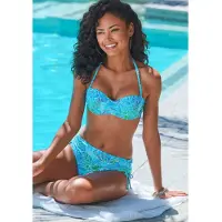 Sunseeker Bügel-Bandeau-Bikini-Top "Lapa", Damen, Gr. 38, Cup A, blau (türkis bedruckt), Microfaser, Recycling-Polyamid, bedruckt, Bikini-Oberteile Bügel-Bandeau-Bikini-Top, mit tropischem Print