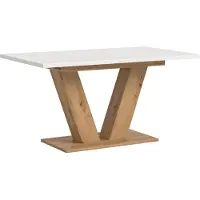 Ebuy24 Motion Esstisch V-Fuß 90x150/190cm inkl. 1 Einlegeplatte weiß, Eiche Nachbildung.