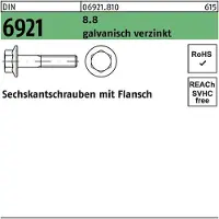 Reyher DIN 6921 - Stahl 8.8 verzinkt - M 8x25 - Sechskantschrauben mit Flansch ohne Sperrverzahnung