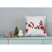 Queence Dekokissen "Santa", beige (beige, rot, bedruckt), B:40cm L:40cm, Polyester, Dekokissen_Sitzkissen_Kissenhüllen, Dekokissen, Kissenhülle,Weihnachtsmann,Rentier,Weihnachten,Festlich,Winterlich