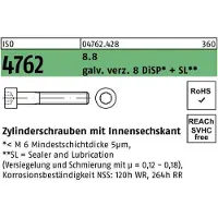 Reyher DIN 912 / ISO 4762 - Stahl 8.8 dickschichtpassiviert 8μm + SL - M 20x65 - Zylinderschrauben mit ISK
