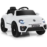 Costway VW Käfer 12V Elektroauto für Kinder, mit 2,4G Fernbedienung, akkubetriebenes Kinderfahrzeug mit Bluetooth, USB-Anschluss & 2 Beleuchtungsmodi, Kinderauto für 3-8 Jährige, Weiß