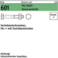 Reyher DIN 601 / ISO 4016 - Stahl 4.6 feuerverzinkt tZn - M 20x240 - Sechskantschrauben mit Mutter