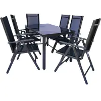VCM Garten-Essgruppe "7 tlg. Alu Gartenset Sitzgruppe Tisch Stühle 140SW", schwarz (anthrazit), B:140cm T:80cm, Obermaterial: 100% Metall MT., Sitzmöbel-Sets, Garten-Essgruppe